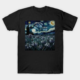 Enchanted Flower Garden Night: Agapanthus Starry Floral T-Shirt